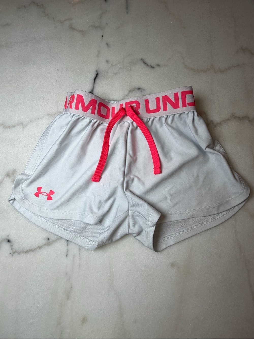 Under Armour White Athletic Shorts with Pink Waistband and Drawstring